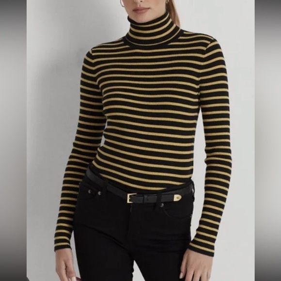 Lauren Ralph Lauren Sweaters - Lauren Ralph Lauren Black and Gold metallic striped sweater women’s size PL